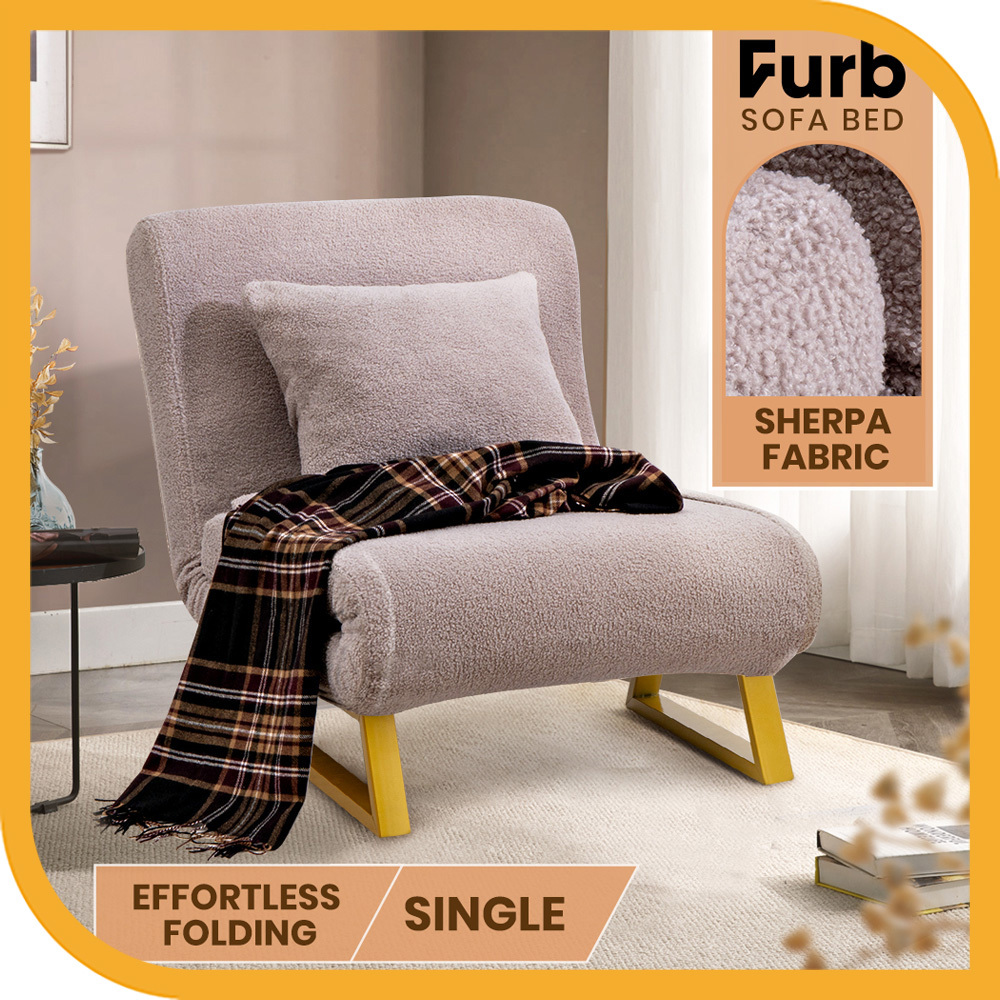 Furb Sofa Bed Lounge Chair Sherpa Fabric Folding Recliner Single/Double Seat - Picture 45 of 99