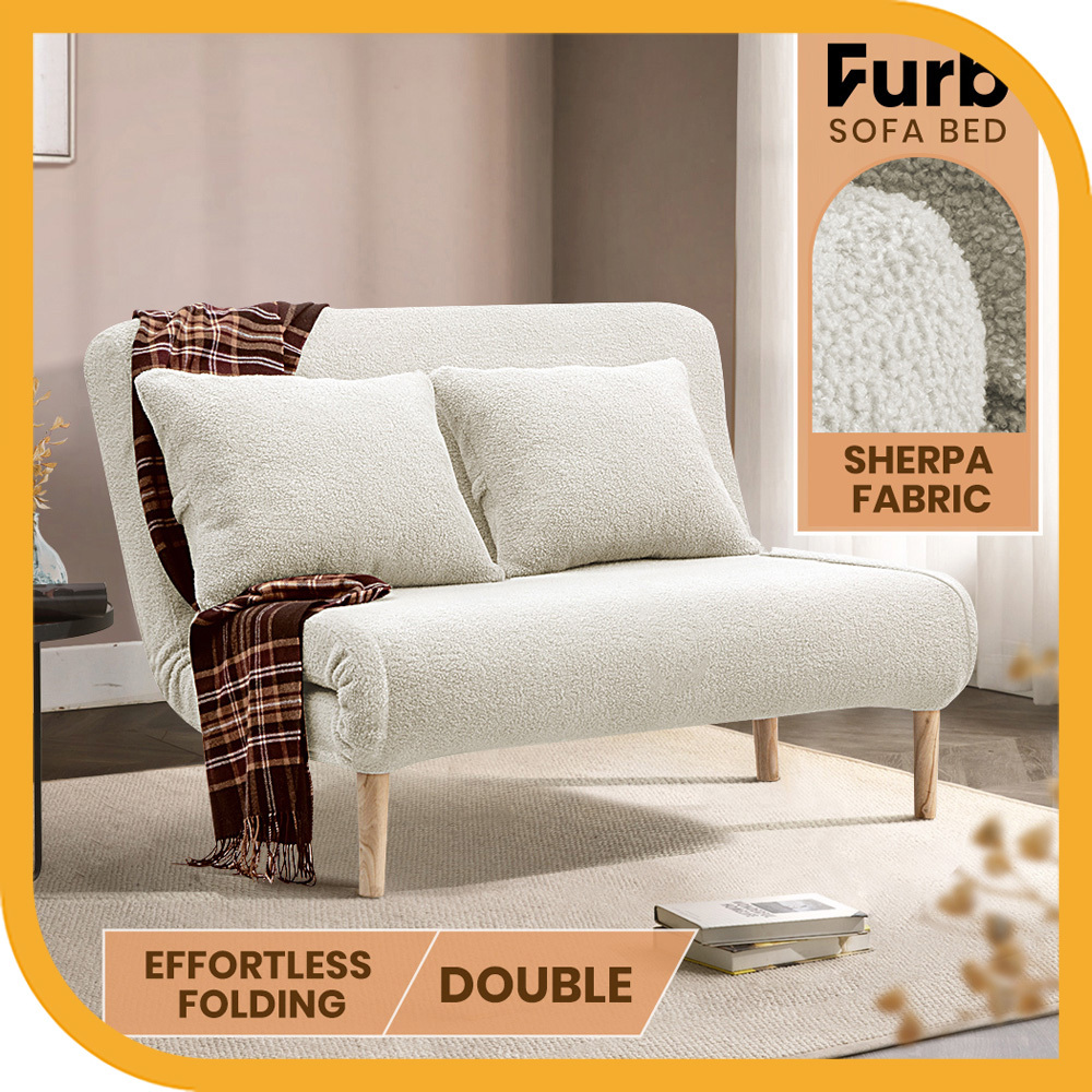 Furb Sofa Bed Lounge Chair Sherpa Fabric Folding Recliner Single/Double Seat - Picture 56 of 99