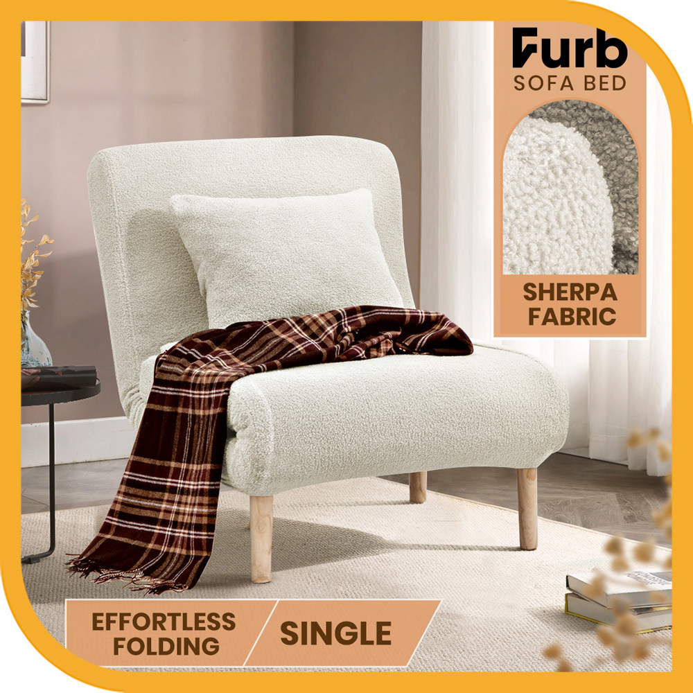 Furb Sofa Bed Lounge Chair Sherpa Fabric Folding Recliner Single/Double Seat - Picture 78 of 99