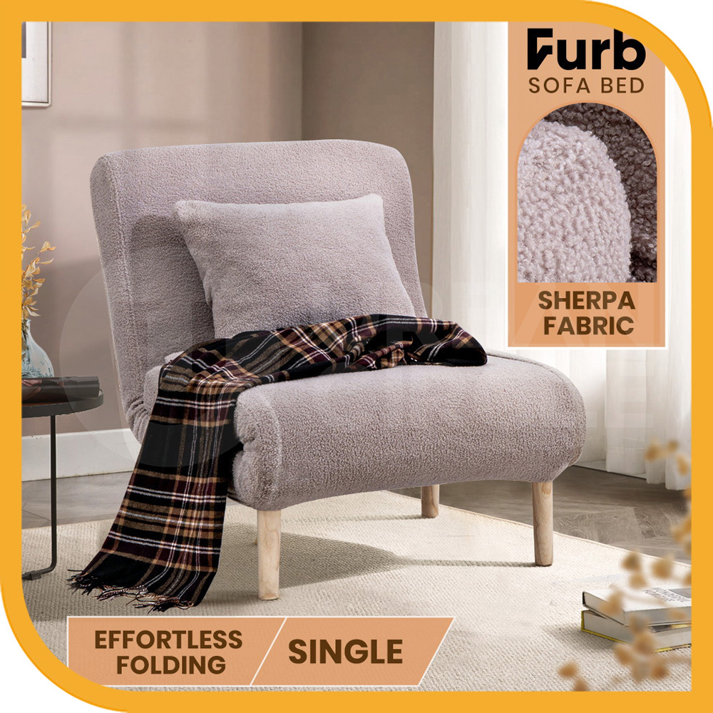 Furb Sofa Bed Lounge Chair Sherpa Fabric Folding Recliner Single/Double Seat - Picture 89 of 99