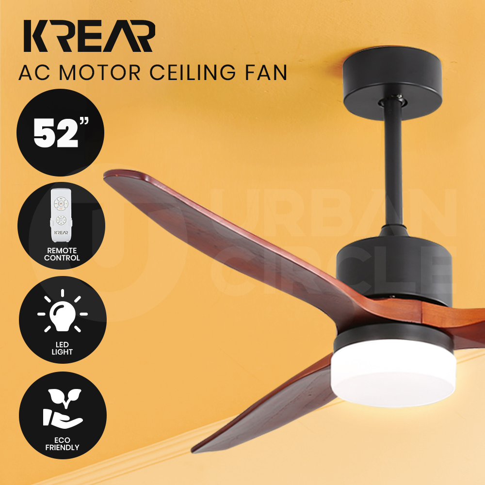 Krear 52" Inch Ceiling Fan Wooden Blades DC Motor Fans Light LED Remote Control - Picture 37 of 312