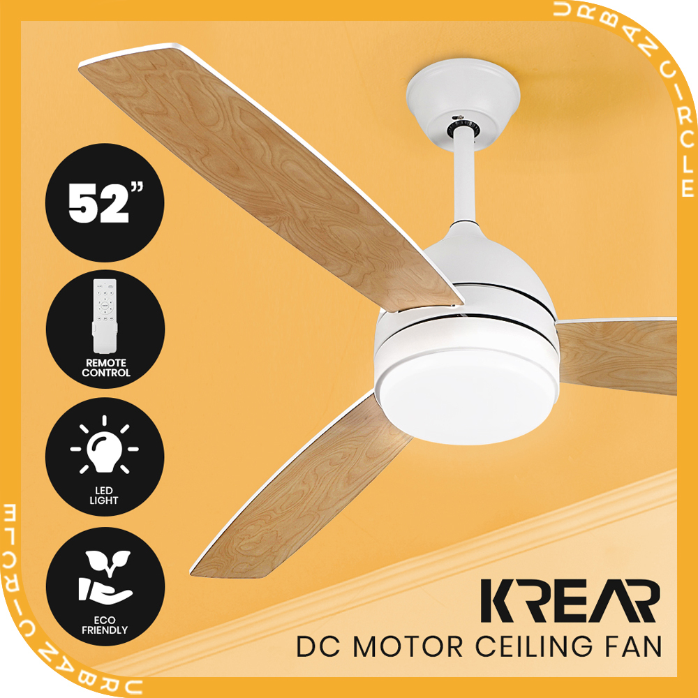 Krear 52" Inch Ceiling Fan Wooden Blades DC Motor Fans Light LED Remote Control - Picture 301 of 312