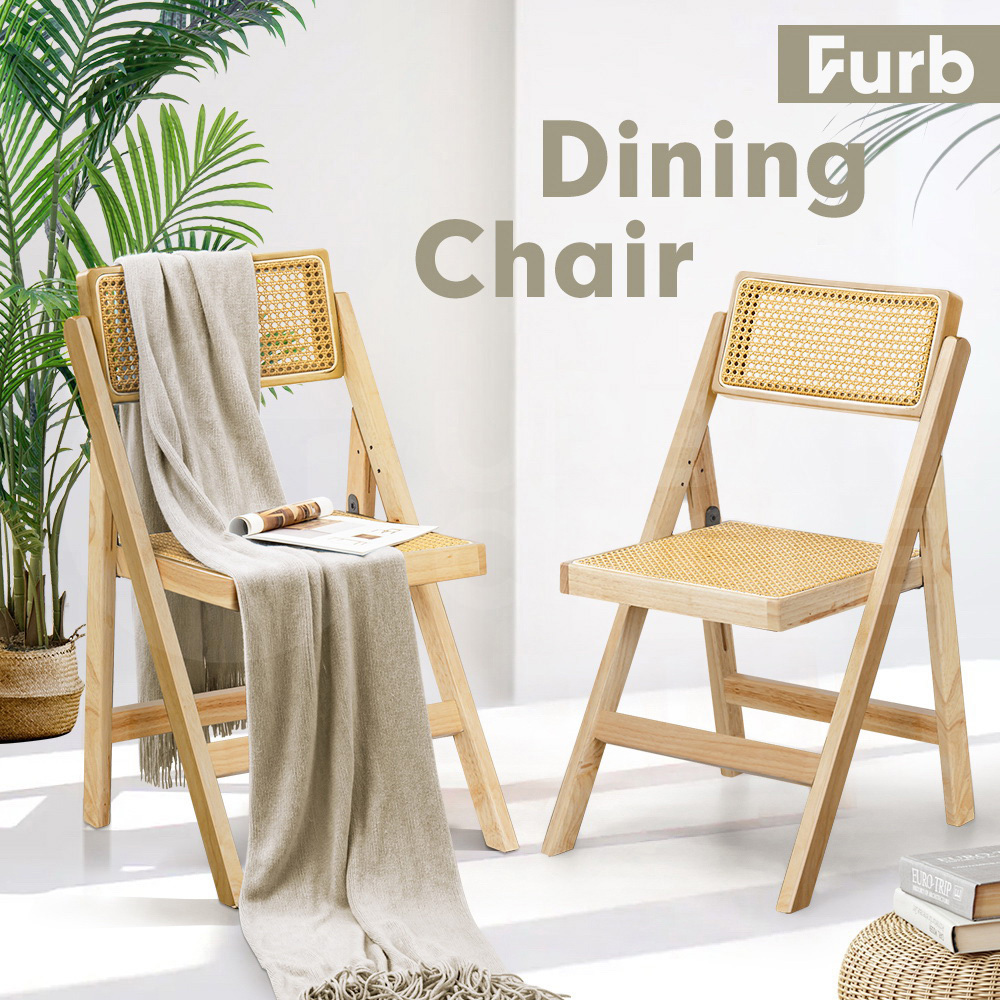 Furb 2x Dining Chairs Rattan Chair Wooden Accent Chair Oak - Picture 10 of 45