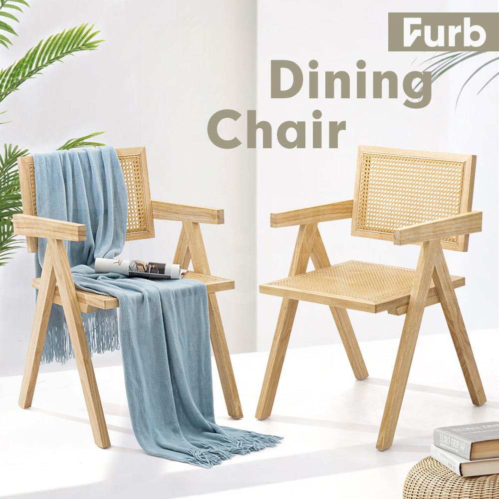 Furb 2x Dining Chairs Rattan Chair Wooden Accent Chair Oak - Picture 37 of 45