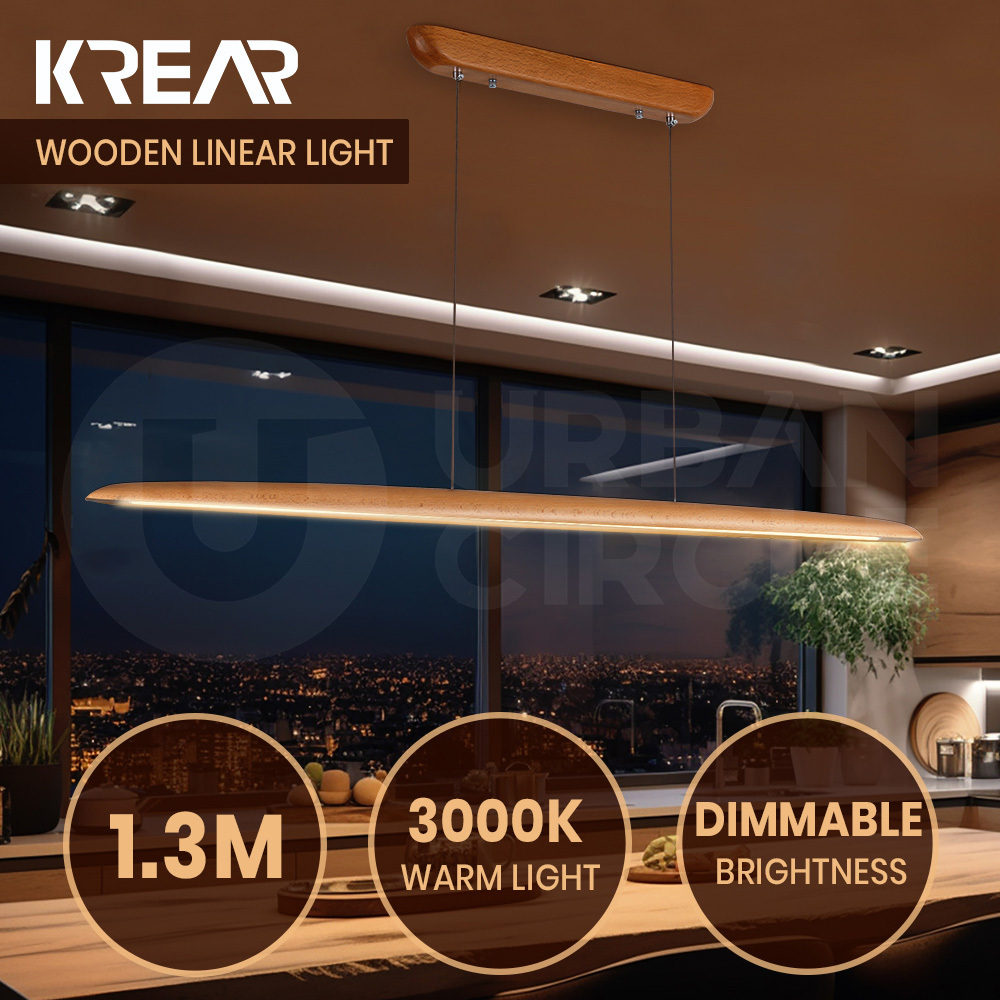 Krear Wooden Pendant Light Solid Wood LED Strips Linear Lighting 1.2M/1.5M/1.8M - Picture 42 of 197