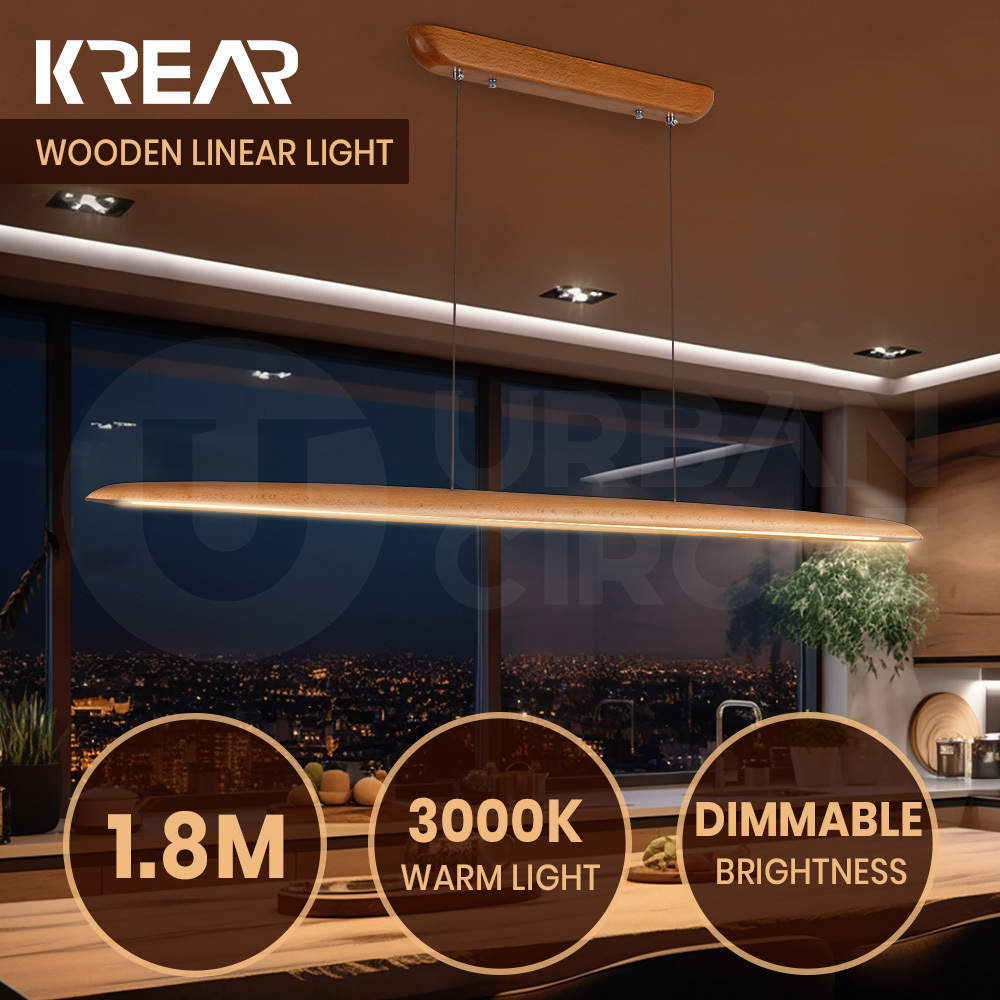 Krear Wooden Pendant Light Solid Wood LED Strips Linear Lighting 1.2M/1.5M/1.8M - Picture 66 of 197