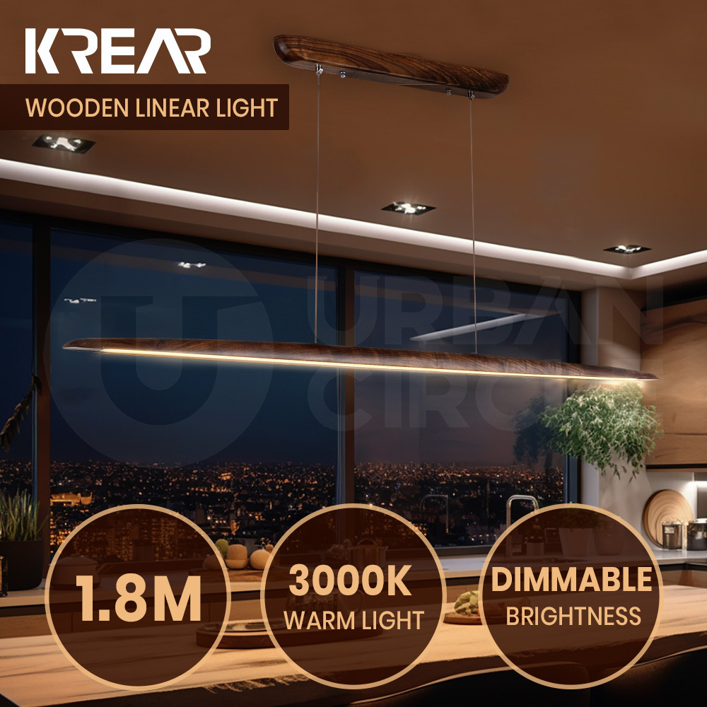 Krear Wooden Pendant Light Solid Wood LED Strips Linear Lighting 1.2M/1.5M/1.8M - Picture 72 of 197