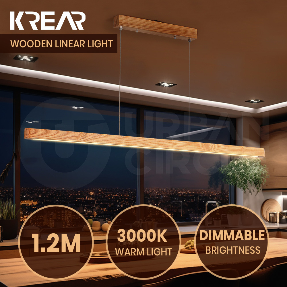 Krear Wooden Pendant Light Solid Wood LED Strips Linear Lighting 1.2M/1.5M/1.8M - Picture 78 of 197