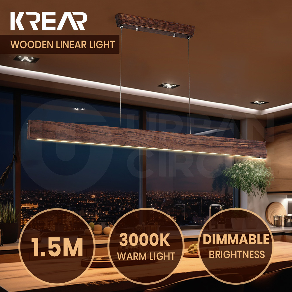 Krear Wooden Pendant Light Solid Wood LED Strips Linear Lighting 1.2M/1.5M/1.8M - Picture 96 of 197