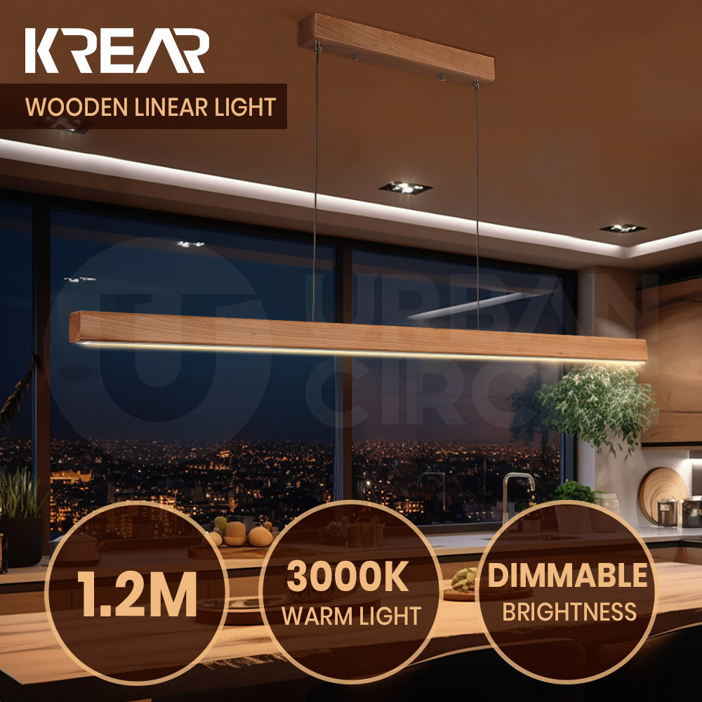 Krear Wooden Pendant Light Solid Wood LED Strips Linear Lighting 1.2M/1.5M/1.8M - Picture 114 of 197