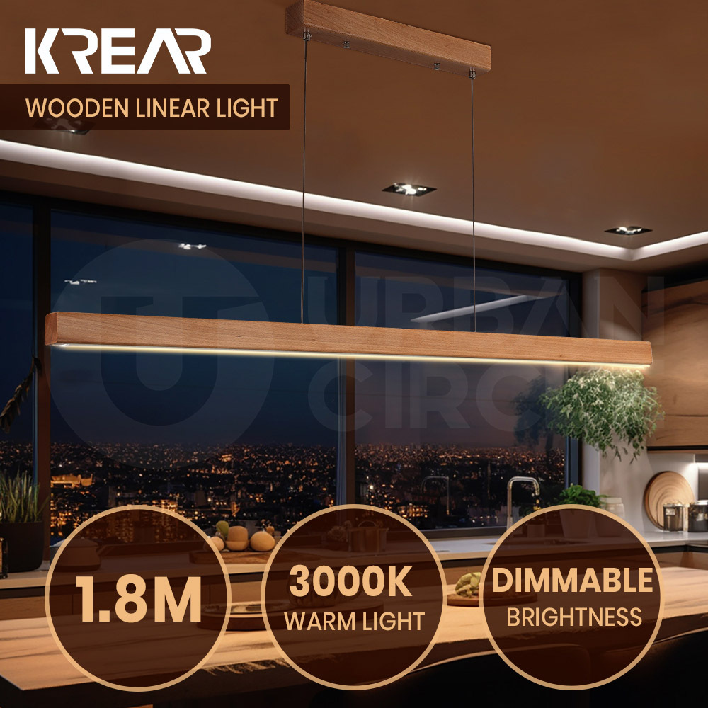 Krear Wooden Pendant Light Solid Wood LED Strips Linear Lighting 1.2M/1.5M/1.8M - Picture 138 of 197