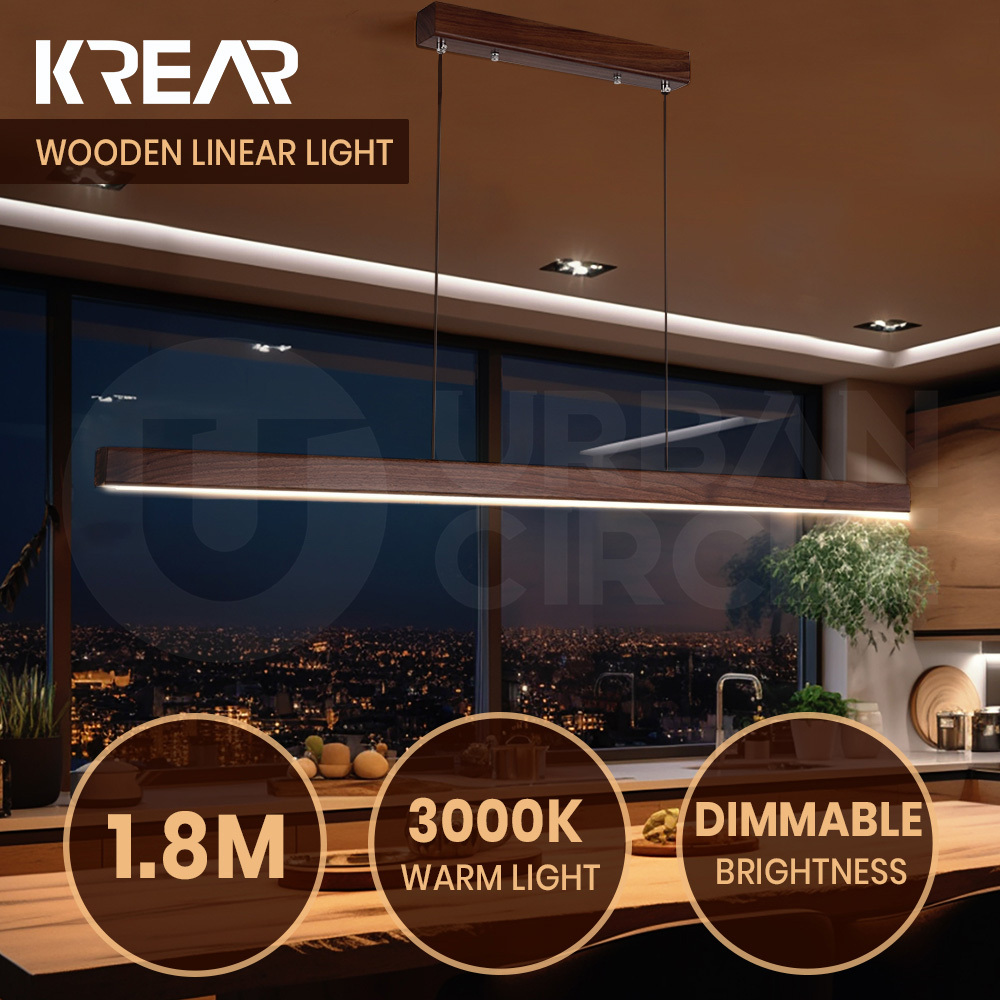 Krear Wooden Pendant Light Solid Wood LED Strips Linear Lighting 1.2M/1.5M/1.8M - Picture 144 of 197
