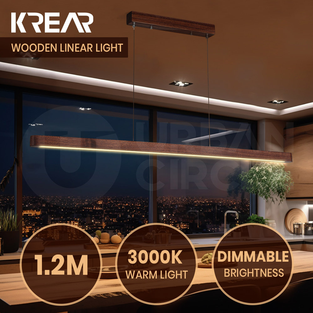 Krear Wooden Pendant Light Solid Wood LED Strips Linear Lighting 1.2M/1.5M/1.8M - Picture 156 of 197
