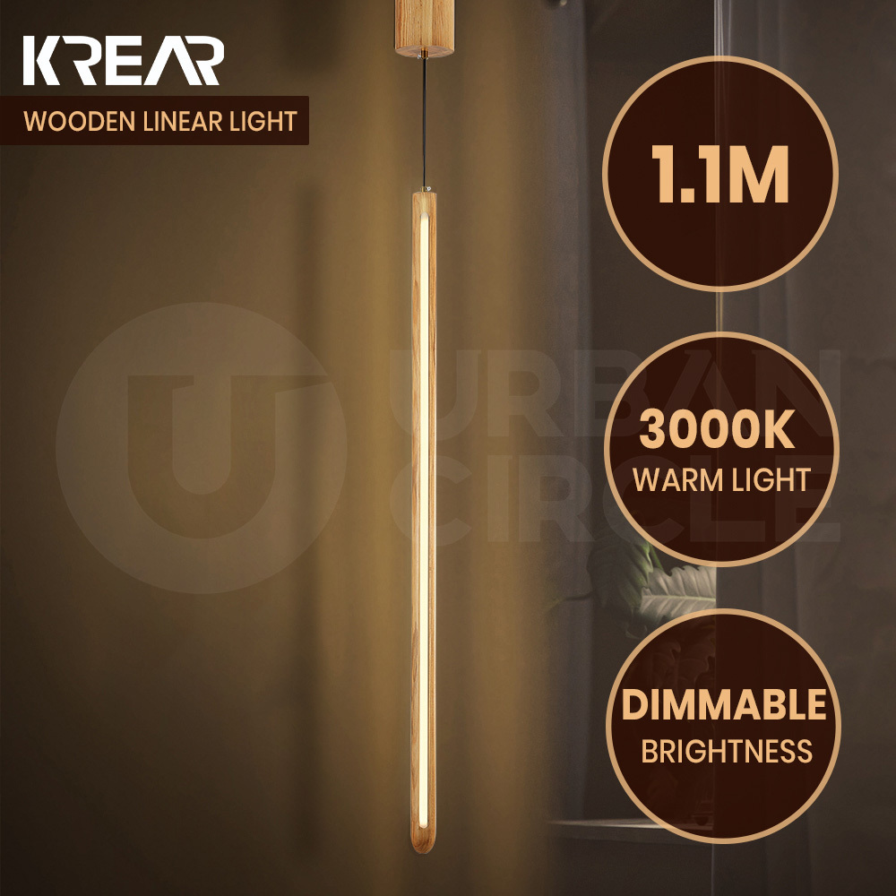 Krear Wooden Pendant Light Solid Wood LED Strips Linear Lighting 1.2M/1.5M/1.8M - Picture 186 of 197