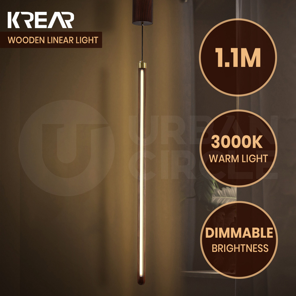 Krear Wooden Pendant Light Solid Wood LED Strips Linear Lighting 1.2M/1.5M/1.8M - Picture 192 of 197