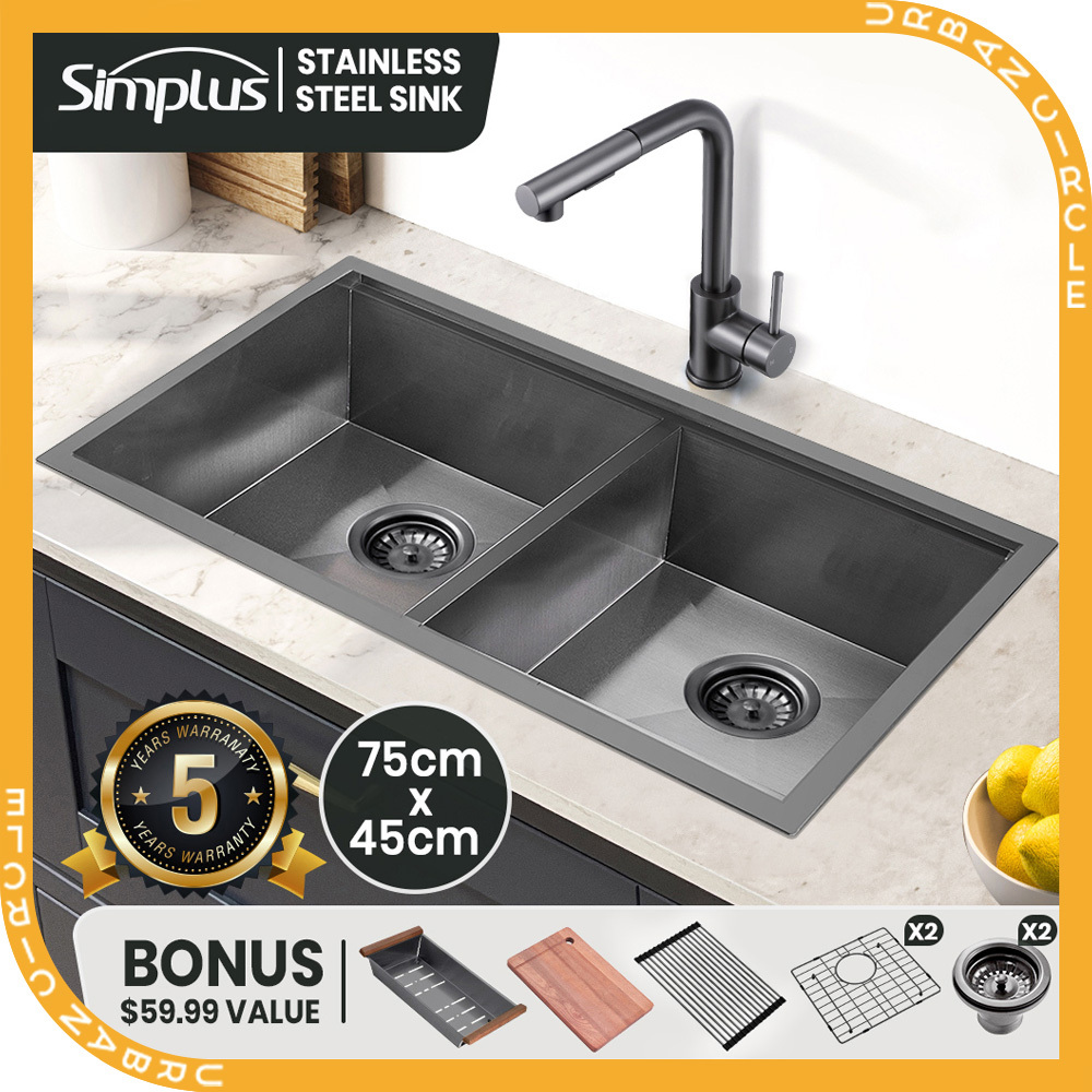 Simplus Stainless Steel Kitchen Sink Laundry Undermount Single Double Bowl Set - Picture 9 of 187