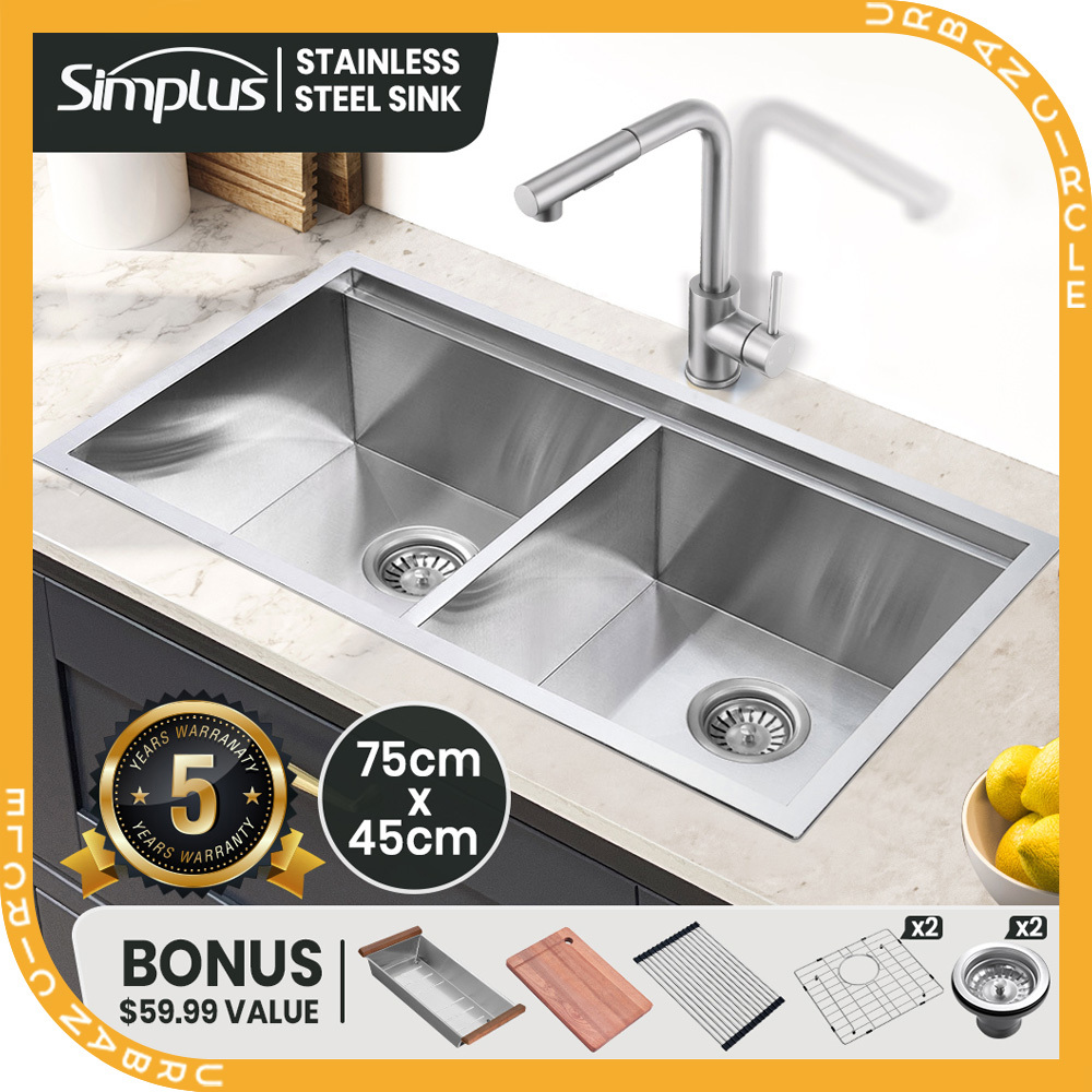 Simplus Stainless Steel Kitchen Sink Laundry Undermount Single Double Bowl Set - Picture 33 of 187