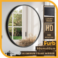 Furb Round Wall Mirror Circle Vanity Mirror Aluminum Frame Black 60cm