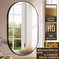 Furb Oval Wall Mirror Pill Shape Vanity Mirror Aluminum Frame Black