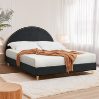 Furb Double Bed Frame Fabric Upholstered Platform Bed Base, Black