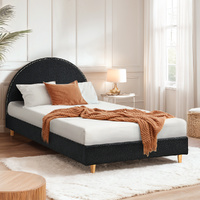 Furb King Single Bed Frame Fabric Upholstered Platform Bed Base, Black