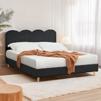 Furb Double Bed Frame Fabric Upholstered Platform Bed Base with Headboard, Black
