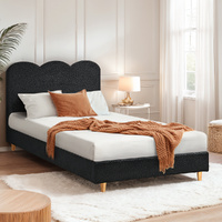 Furb King SIngle Bed Frame Fabric Upholstered Platform Bed Base with Headboard, Black