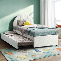 Furb Single Bed Frame Fabric Upholstered Platform Bed Base with Slide Storage, White