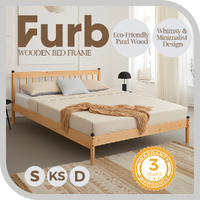 Furb Bed Frame Double King Single Pine Wooden Mattress Platform Base for Kids