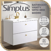 Simplus Vanity Unit Bathroom Cabinet Storage Wall Hung Sink Ceramic Basin 600MM