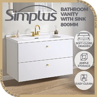 Simplus Vanity Unit Bathroom Cabinet Storage Wall Hung Sink Ceramic Basin 800MM