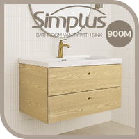 Simplus Bathroom Vanity Unit Cabinet Storage Wall Hung Sink Ceramic Basin 900MM