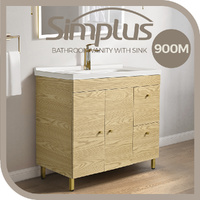 Simplus 900mm Bathroom Vanity Unit Sink Floor Free Standing With Ceramic Basin