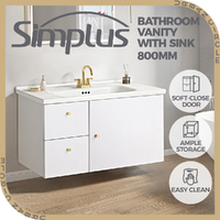 Simplus Vanity Unit 800MM Bathroom Cabinet Storage Wall Hung Sink Ceramic Basin