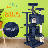 Taily 132cm Cat Tree Scratching Post Scratcher Tower Condo House Bed Dark Blue