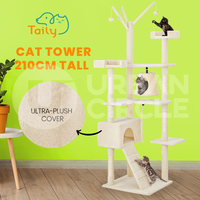 Taily Cat Tree 210cm Cat Scratching Post Scratcher Tower Cat Condo House Beige