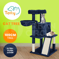 Taily 100cm Cat Tree Tower Condo House Scratching Post Activity Hammock DarkBlue