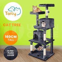 Taily 160cm Cat Tree Scratching Post Scratcher Tower Condo House Bed Stand Grey