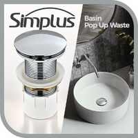 Simplus Pop Up Waste without Overflow Vanity Basin Push Plug Drain WaterMark