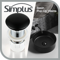 Simplus Pop Up No Overflow Waste Basin Vanity Sink Push Plug Drain Matte Black
