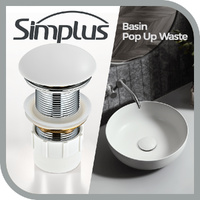 Simplus Pop Up No Overflow Waste Basin Vanity Sink Push Plug Drain Matte White