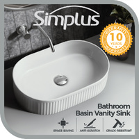 Simplus Bathroom Ceramic Basin Vanity Bowl Oval Sink Counter High Gloss White
