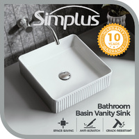 Simplus Bathroom Ceramic Basin Vanity Bowl Square Sink Counter High Gloss White