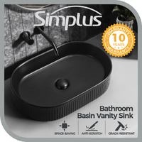 Simplus Oval Ceramic Basin Vanity Sink Hand Wash Bowl Above Counter Matte Black