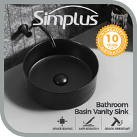 Simplus Ceramic Basin Vanity Sink Hand Wash Bowl Above Counter for Bath, Black
