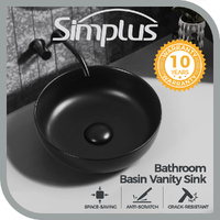 Simplus Round Ceramic Basin Vanity Sink Hand Wash Bowl Above Counter for Bath