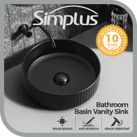 Simplus Round Bathroom Ceramic Basin Vanity Bowl Sink Counter Matte Black 36CM