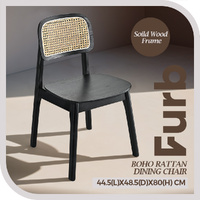 Furb 2X Rattan Dining Chairs Rubberwood Kitchen Accent Lounge Chair Black