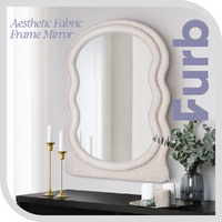 Furb Wall Mirror Irregular Makeup Vanity Mirror Fabric Frame Home Decor 60X80cm