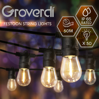 Groverdi 50M LED Festoon String Lights Plastic Bulb Wedding Party Outdoor Garden